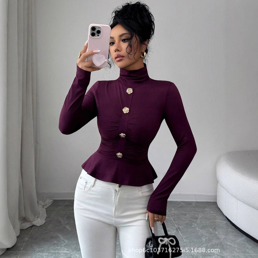 European and american cross-border women's fashion:  new autumn collection - solid color button-down long sleeve top