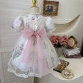 summer girls' fairy floral print mesh lace bubble sleeve princess dress - clearance sale (limited sizes available)