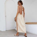 Insnew arrivalfashion cross-border woven casual stylesense of design big backless seaside vacation halterneckdress