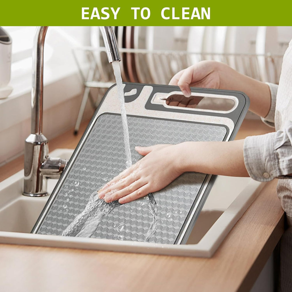 stainless steel chopping board antibacterial and mildew-proof household double-sided wheat straw with knife sharpener brick and stone pattern cutting board