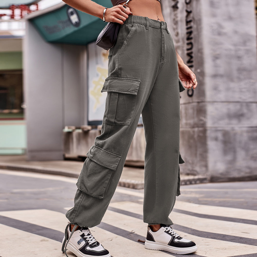 cross-border fashion: new loose-fit drawstring design denim cargo pants for women - perfect for , european & american export, casual & activewear