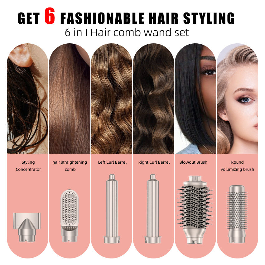 Cross-border high-speed brushless hot air comb six-in-one multi-functional curling iron hair straightener hair dryer three-purpose hair dryer comb