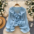 French chic v-neck ruffle trim pleated blouse - women's spring/summer long sleeve, versatile and stylish design top