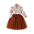girl two-piece set pastoral small floral bows belt ruffles neckline cute kids gauze skirt