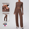 New arrival: solid color double-sided brushed fleece zip-up jacket & wide-leg yoga pants set - perfect for running, fitness, and activewear