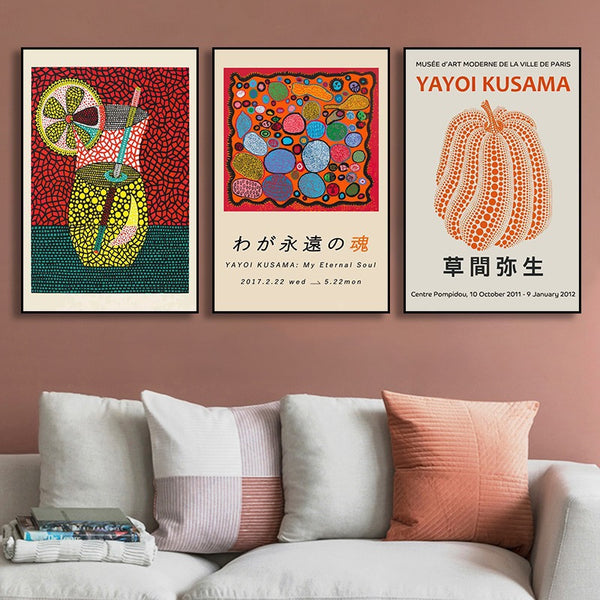 Yayoi Kusama hanging painting polka dot pumpkin niche art mural living room sofa background wall Japanese dining room decorative painting