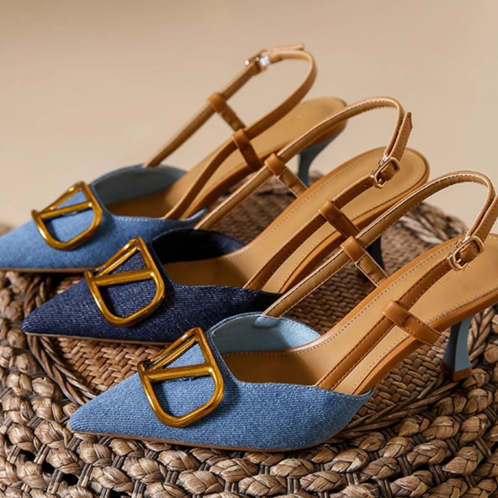 Korean style high-end elegant pointed-toe stiletto heel pumps - new spring/autumn collection, stunning and versatile denim high-heeled sandals