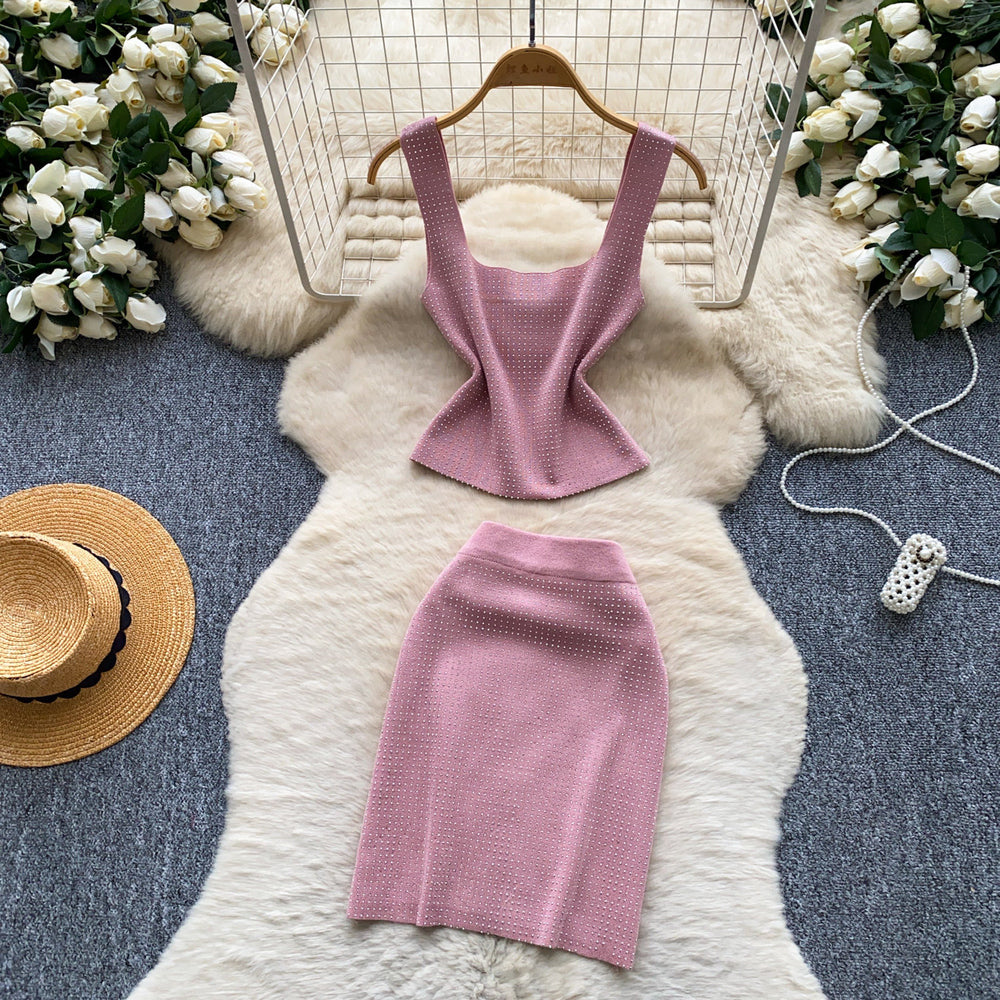 Luxury knit cami two-piece set for women - slim fit, figure-flattering, and chic for summer . perfect for work and everyday wear