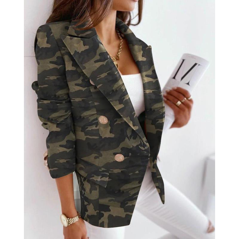 Fall and winternew arrivallong sleeves double-breasted fashioncasualprinting small suit women's silmwoolenoutwear