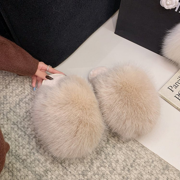 plus sizepure color fluffy large fur slippers soft bottom winter toe-cap home heattech multi-color cotton slippers