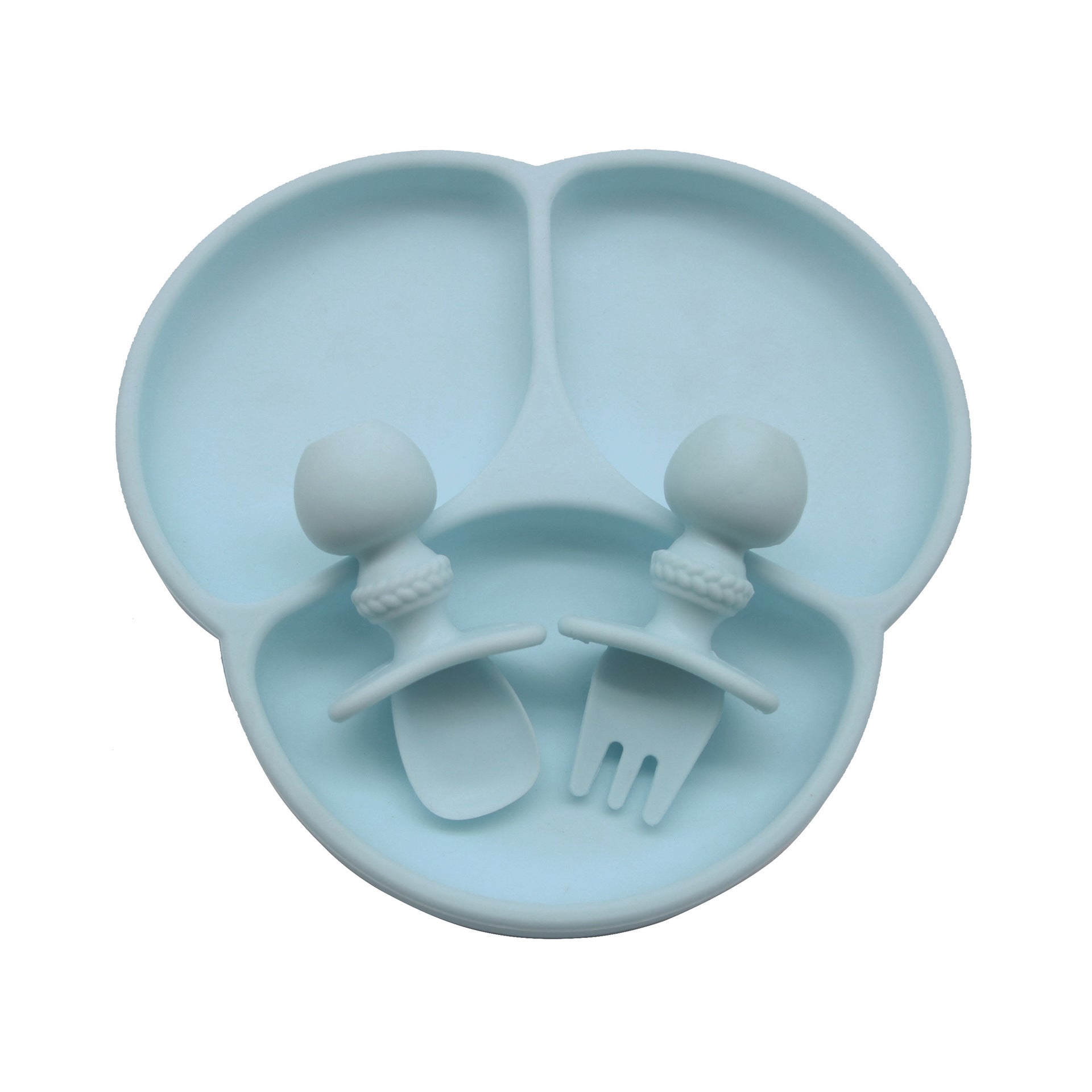 Children's silicone tableware set, complementary food bowl, baby learning to eat, fork, spoon, saliva pocket, strong suction, anti-drop tableware set