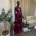 European and american cross-border women's clothing:  summer new arrival - elegant printed halter neck ruffle top and midi skirt set