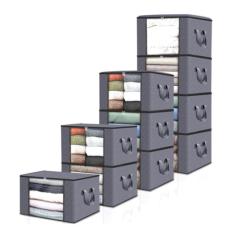 60 liters clothing storage bag, large-capacity quilt, blanket storage box, transparent window 6-piece gray storage box.