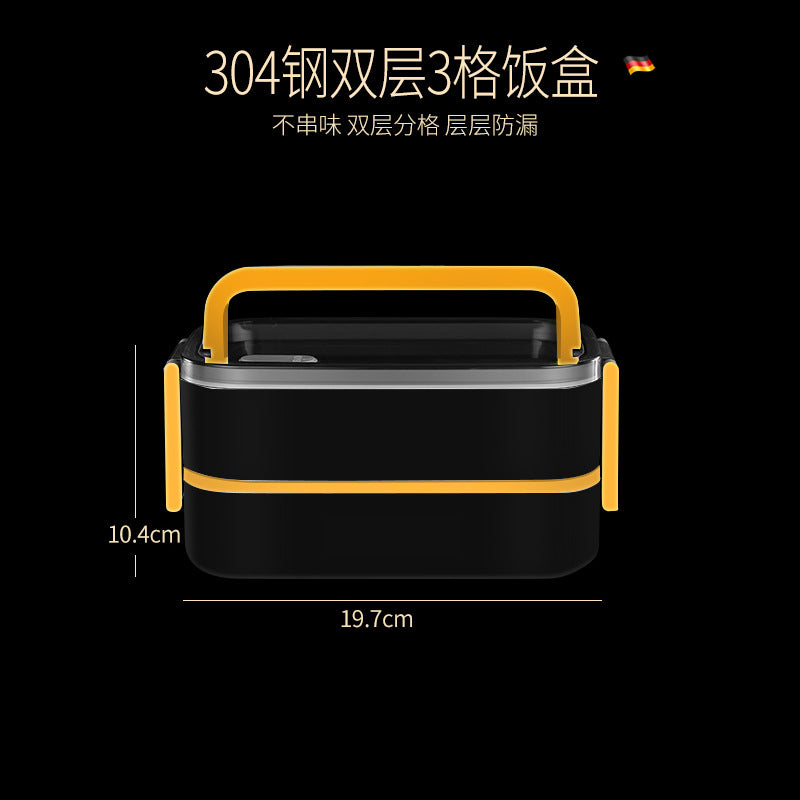 304 stainless steel water-added thermal insulation lunch box sealed fresh-keeping box double-layer grid bento box microwave oven portable lunch box