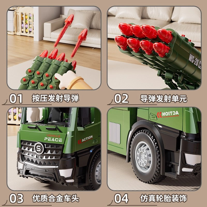 Kids' oversized alloy double-door missile car military tank rocket launcher toy car model for boys, ages 3-6