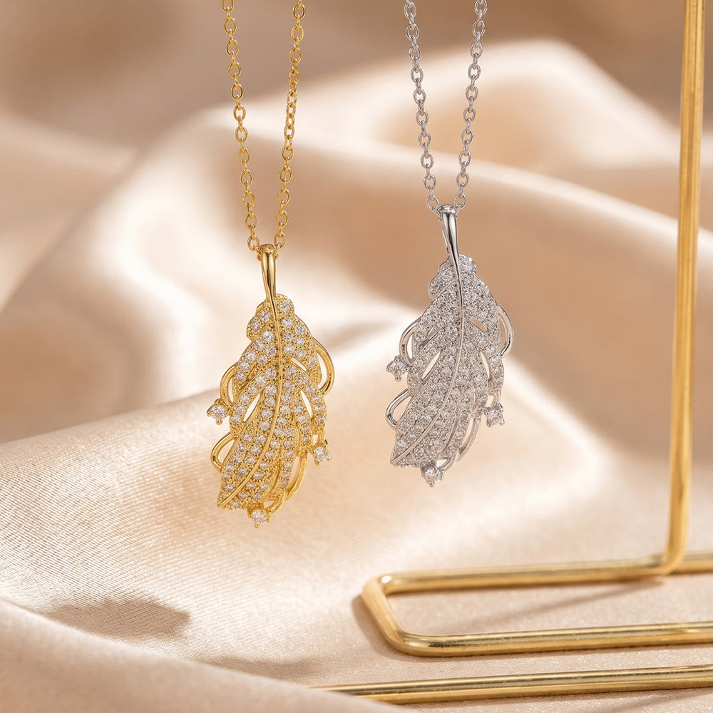 Popular popular exquisite full diamond inlaid zirconium feather necklace accessible luxury niche women's easiest for matchelegant titanium steel clavicle chain jewelry