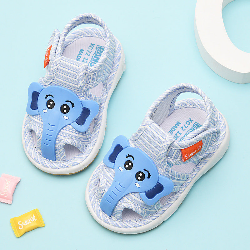 Baby cloth sandals for boys, summer, ages 0-1-2-3 years, infant anti-slip soft sole squeaky shoes, girls' first walker shoes, baby shoes