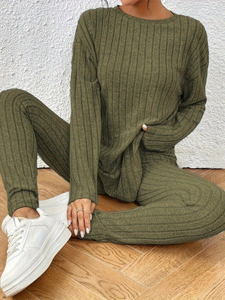 Cross-border Europe, America 2024 autumn and winter casual turtleneck knitted long-sleeved suit women's  sweater loose trousers two-piece set
