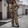 Fashion cross-border foreign trade  independent station new arrival washed leopard print fashionelegance denim long-sleeved topssuit