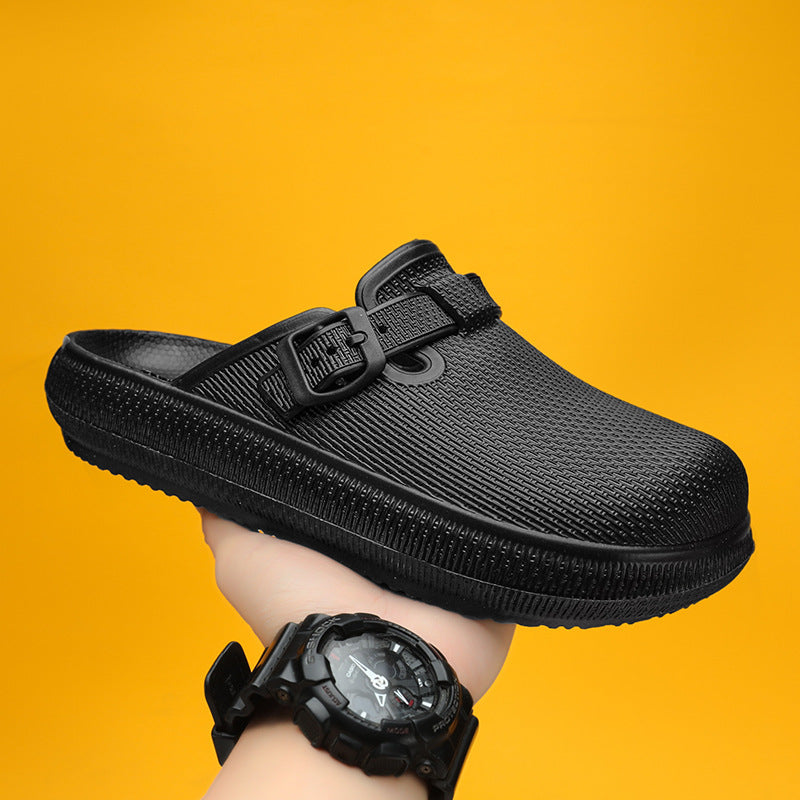 跨境博啃包头拖鞋男潮款踩屎感厚底情侣沙滩鞋外出半拖凉鞋女批发