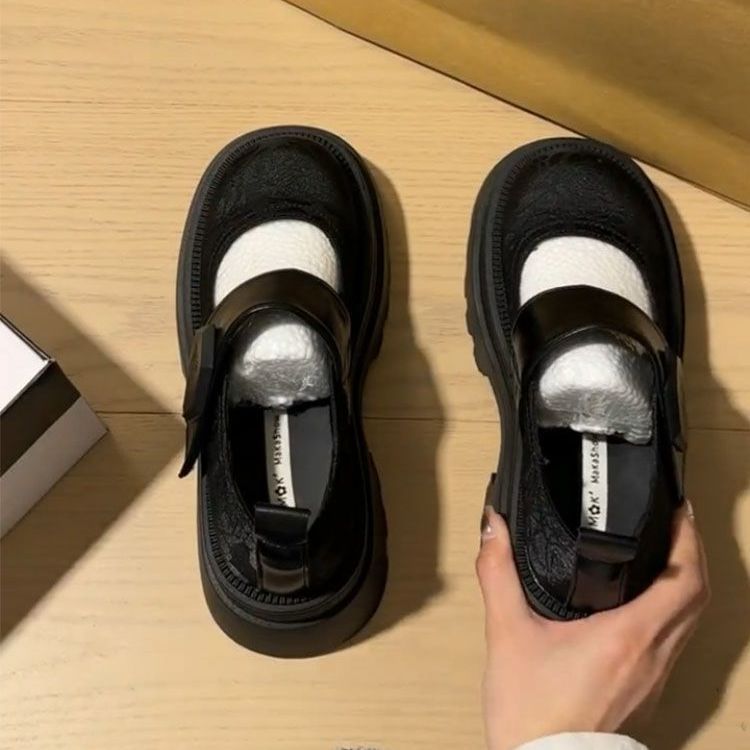 Platform-soled national style new Chinese-style printed embroidered small leather shoes women's 2024 summer new retro British style Mary Jane shoes