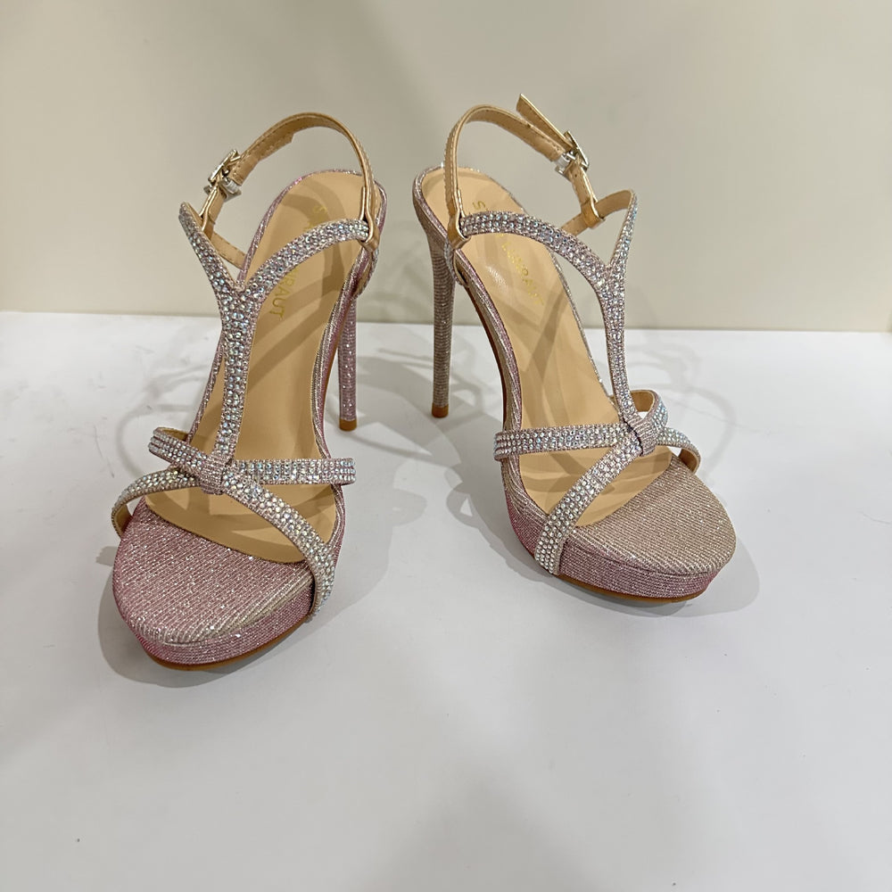 2026 summer european and american fashion glitter upper pointed toe stiletto high heel sandals women's single strap rhinestone party wedding shoes