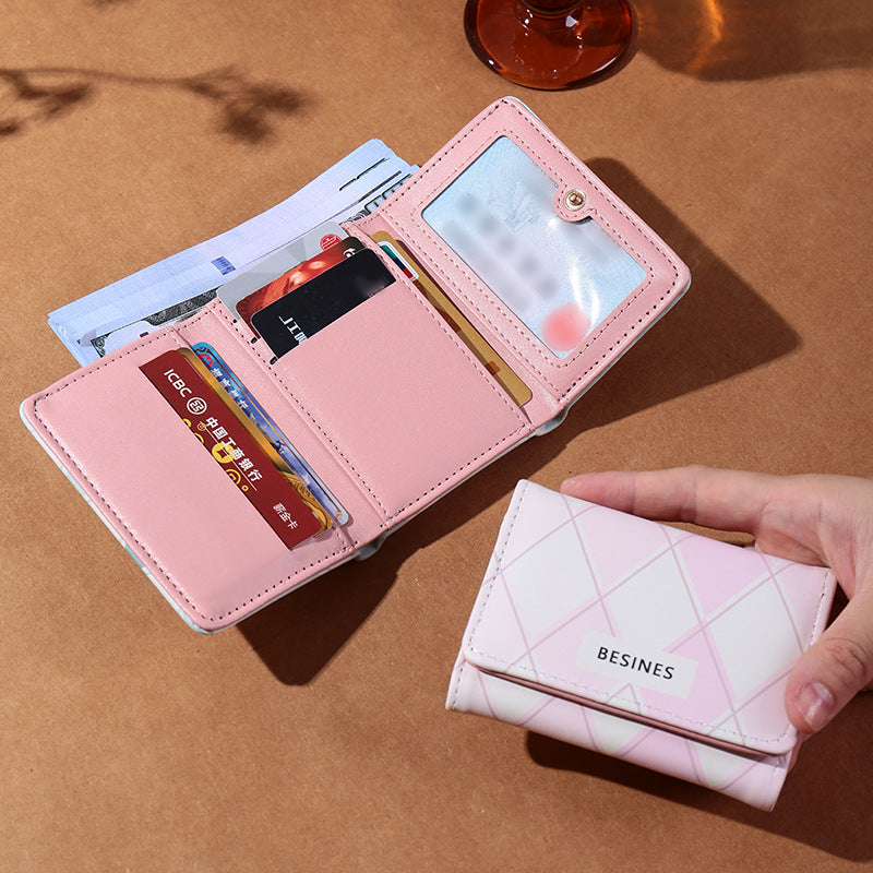 Popular 30% off wallet women's short diamond simple snap button women's postcard driver's license card holder high-end wallet