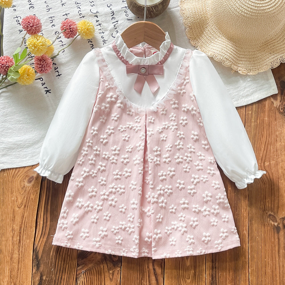 cross-border hot-selling floral fabric chic baby girl faux two-piece chanel-inspired princess dress