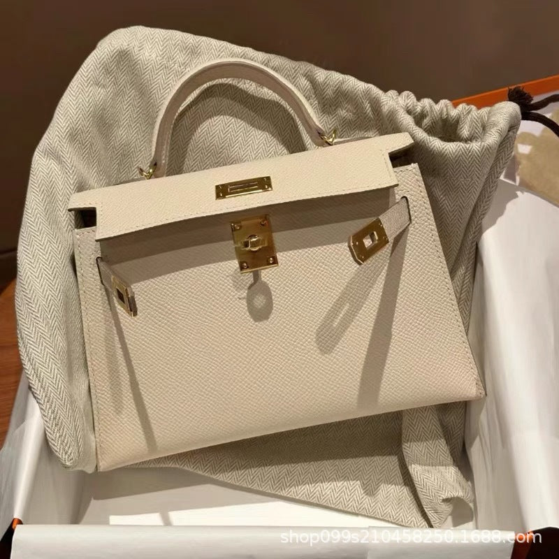 Palm grain cowhide second generation kelly bag 2024new arrivaltrendyminiclassy sense genuine leather satchel shoulder crossbody bag