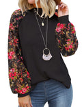 european and american export  new women's long-sleeve lace casual loose t-shirt top