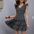 Women's classic ruffle sleeve tiered floral dress - european & american style v-neck