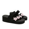 plus size beach slippers for women summer outwearthick sole high-heeled cool women's k-style seaside flower wedge toe slippers