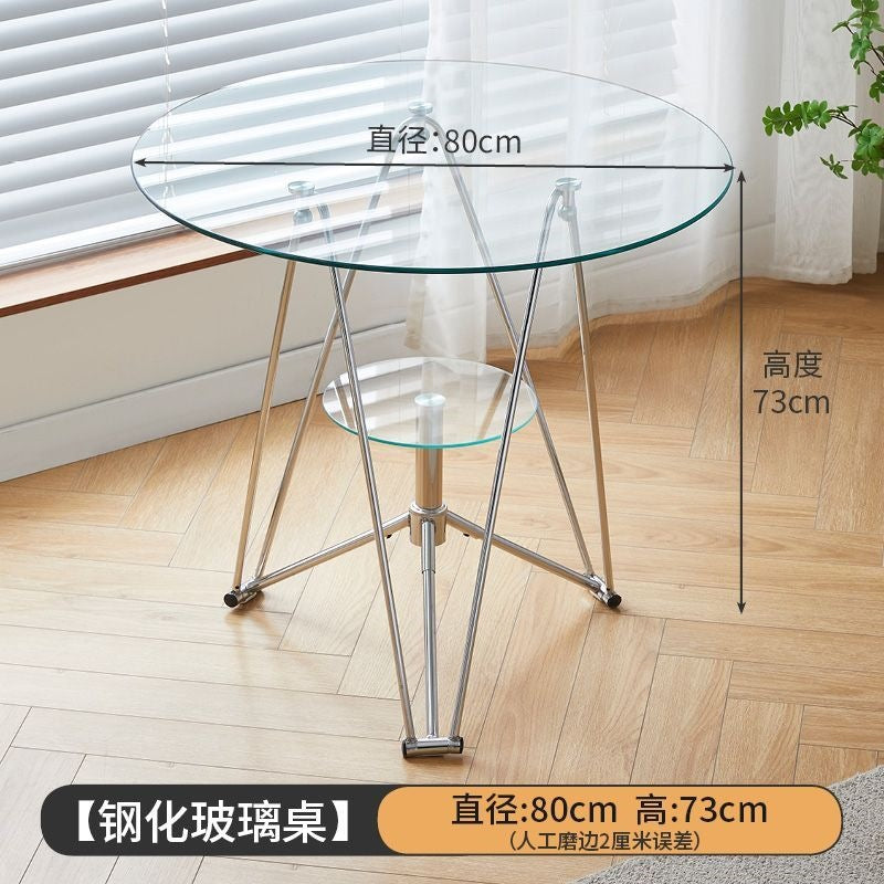 Round modern coffee table movable tempered glass living room for home round table casual tableaccessible luxury small apartment ins