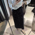 2025 european and american new fashion high-waisted slimming sequin midi skirt - women's elastic waist, back slit, stretch straight-leg long skirt