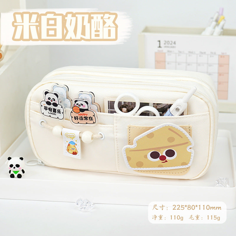 School season pencil bag large capacity cute cute apple pencil bag primary school students multi-layer stationery bag drawstring high value