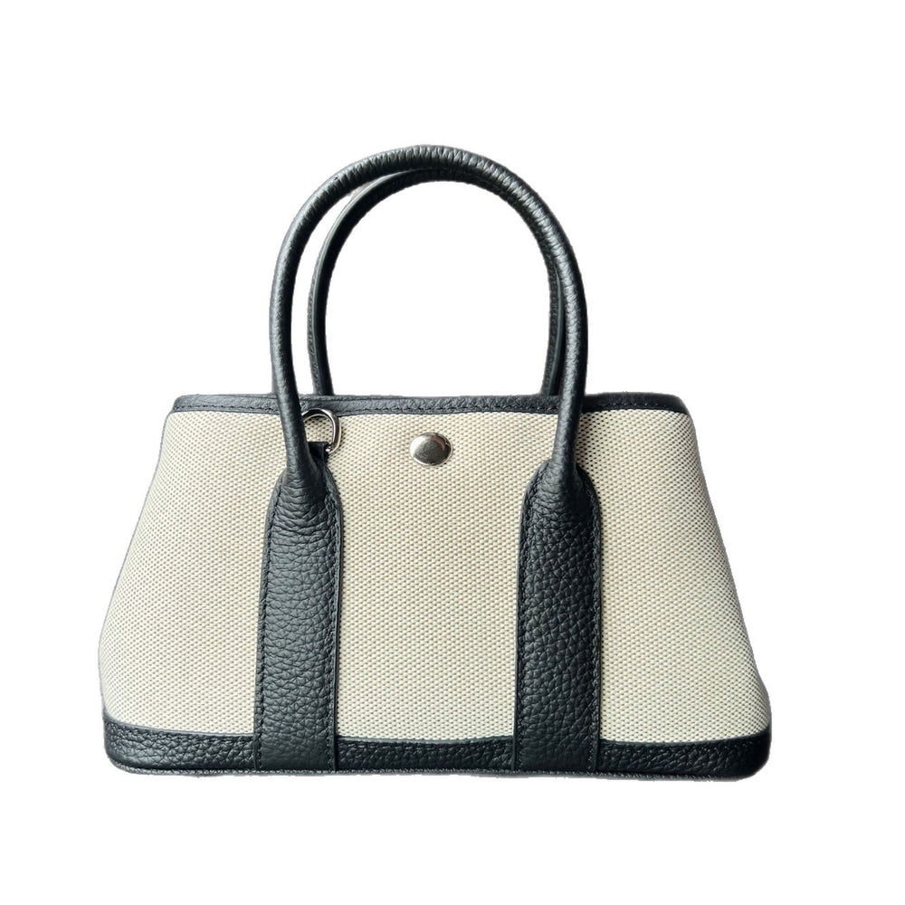 Top-grain leather niche styleclassy women's genuine leather satchel bag large capacity canvas contrast color garden tote bag