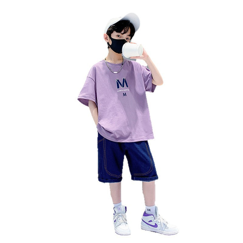 Boys' summer outfit : new stylish mid-to-large size short-sleeve t-shirt, cool and trendy summer clothes for boys