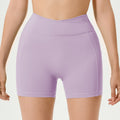 Ready-to-ship 4inch criss-cross waist seamless workout shorts - high-waisted, peach lift, tight-fit running & yoga shorts