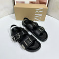Za2025 new arrival lazy thick sole metal buckle bobo sandals for women 2025 new arrival summer genuine leather easiest for match beach shoes