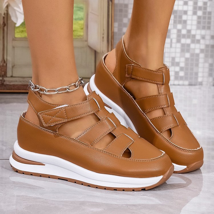 summer new arrival: wedge heel sandals - closed toe, hollow-out design, breathable, women's export style, plus size platform chunky sole, velcro closure