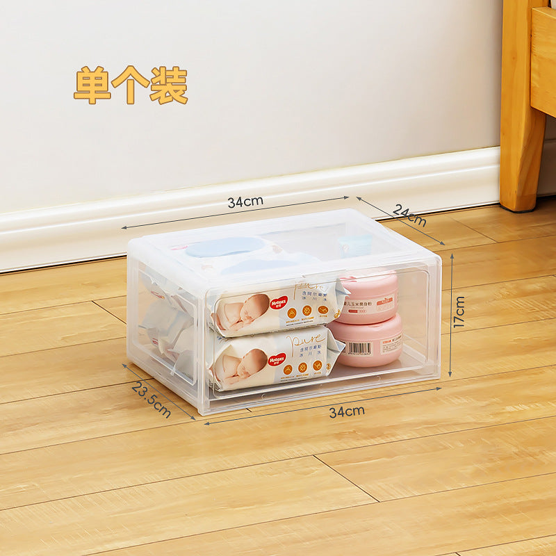 Baby products sorting box storage household transparent flip mother and baby storage box can be stacked with baby clothing storage box