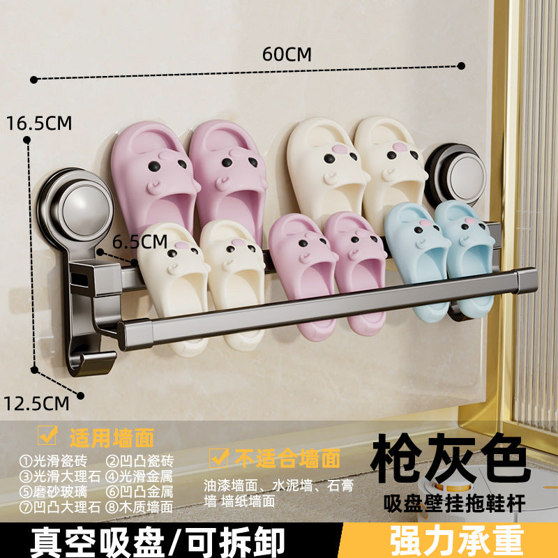 Suction cup slippers double pole punch-free bathroom toilet storage handy gadget wall-mounted drain home slipper rack