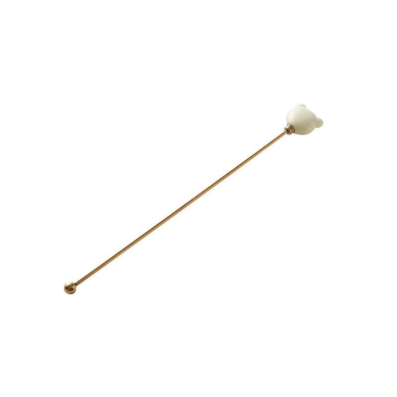 Candy-colored ceramic bear head stirring stick - anti-scald, high-style coffee stirrer & 304 stainless steel wine stirrer