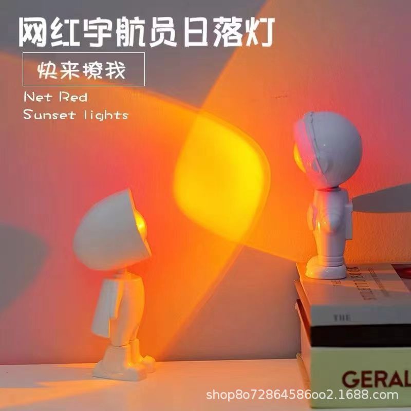 Easy-to-carry little flying man rainbow astronaut sunset lamp - trendy sunset projection night light for bedroom ambiance & photoshoots