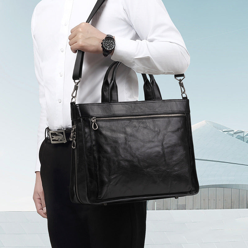 Delivery of genuine leather men's bags, casual messenger men's briefcase, cowhide computer bag, business large-capacity men's handbag