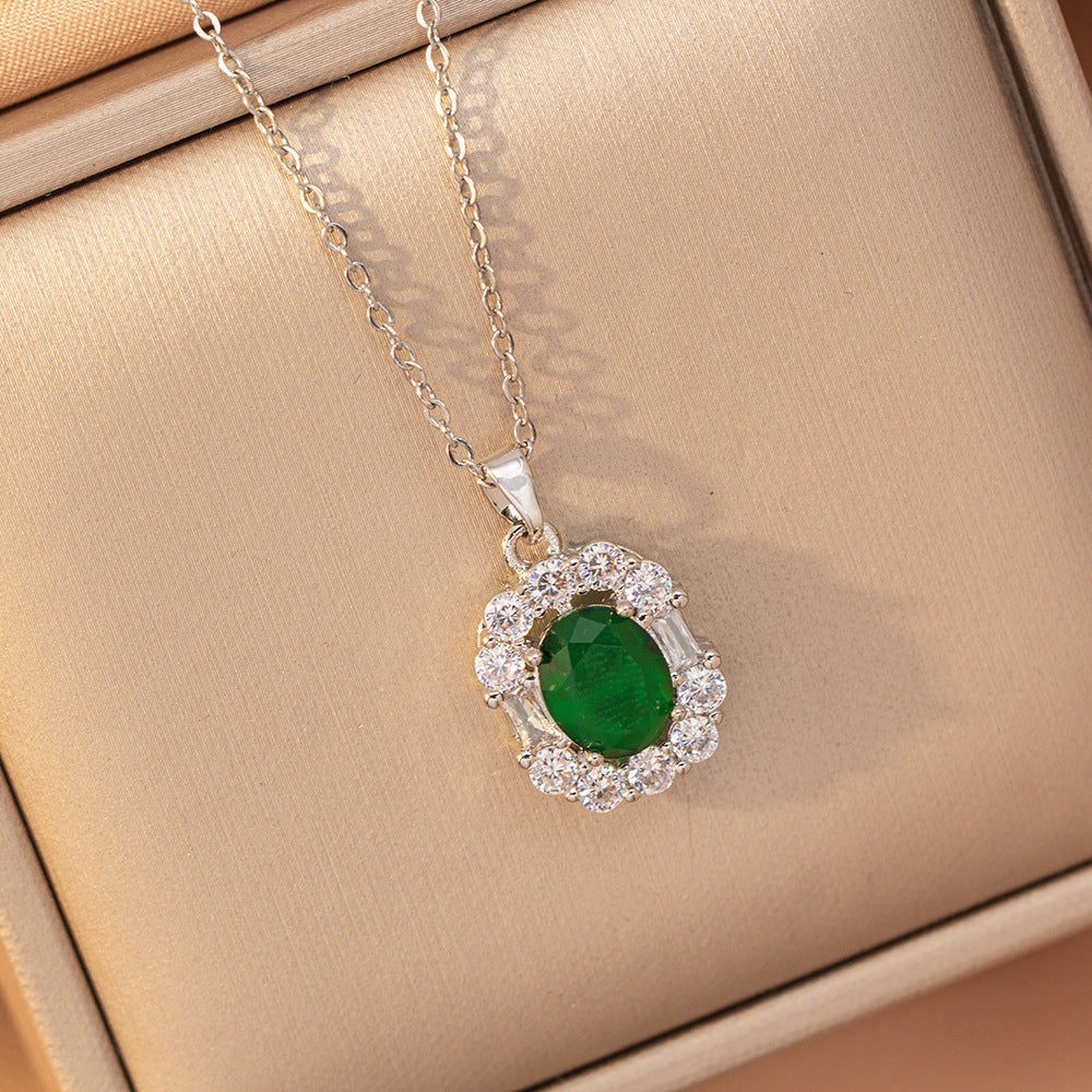 [titanium steel] amazon’s most popular emerald temperament necklace for women, accessible luxury, high-end fashion, simple clavicle chain jewelry