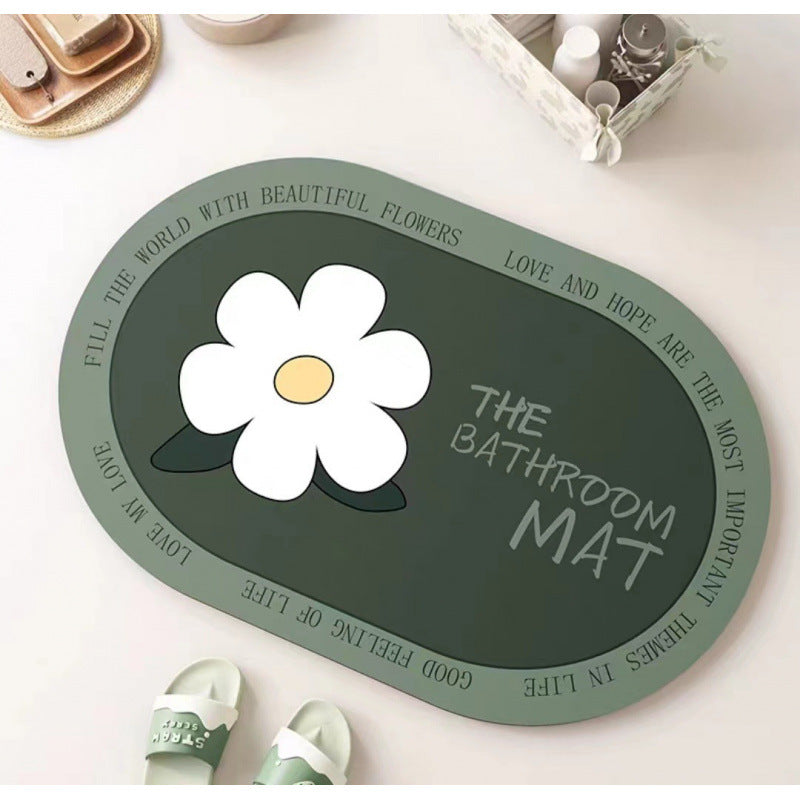 Daisy diatomaceous earth bath mat - absorbent, non-slip, quick-drying floor mat for home bathroom, toilet, and entryway