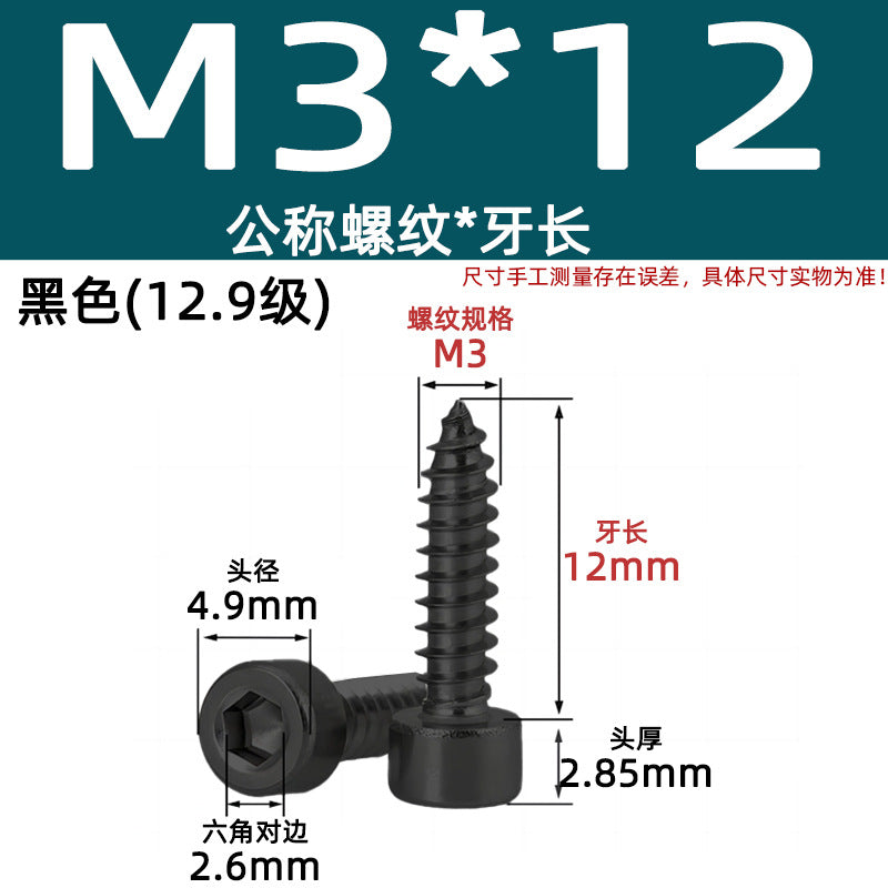 Cylinder head inner hexagonal self-tapping screw nickel-plated 8.8 grade black zinc carbon steel iron cup head audio pointed tail screw