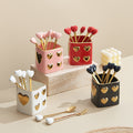 Luxury nordic-style heart-shaped ceramic utensil holder with stainless steel fruit tea spoons – perfect for afternoon tea and dessert forks