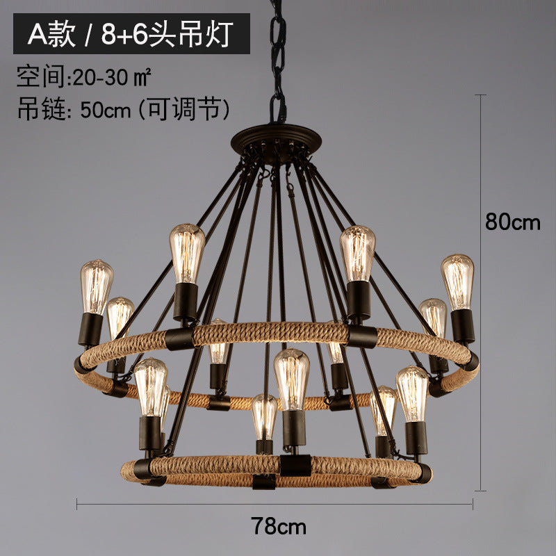 American retro hemp rope chandelier creative hotel lobby B & B restaurant lamp personalized industrial style hotel box lamp